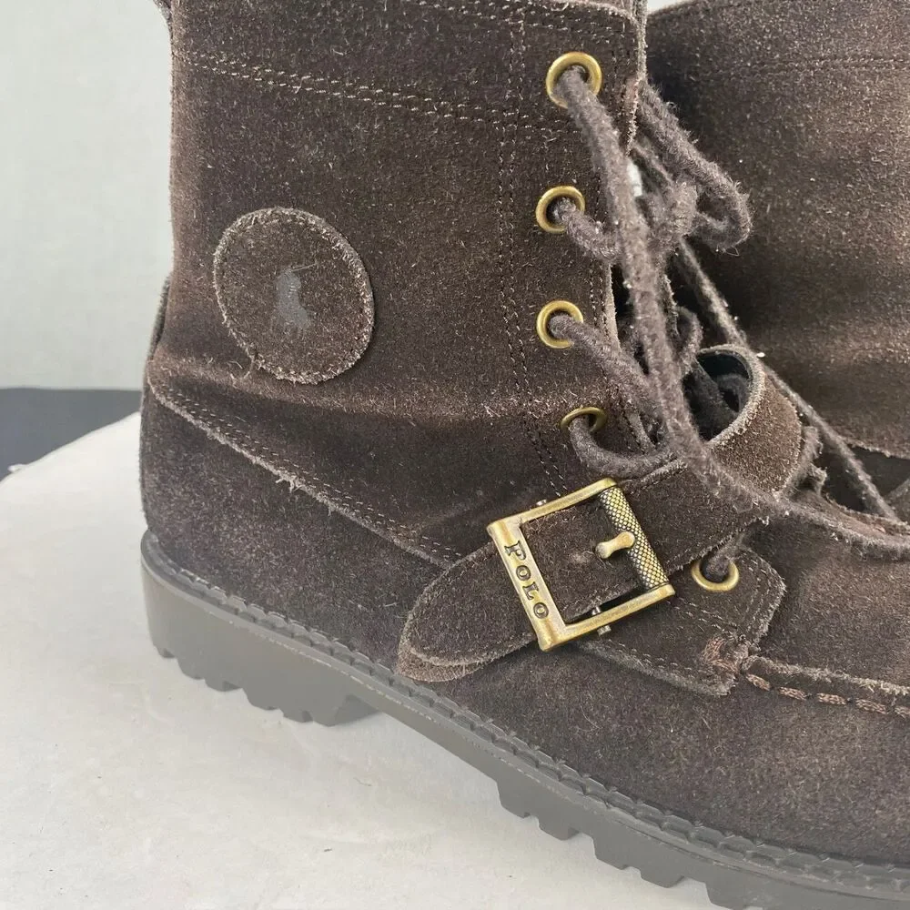 Polo Ralph Lauren Duck Boots Big Boy Kids 4 Brown Leather Buckle,Hiking,Outdoor